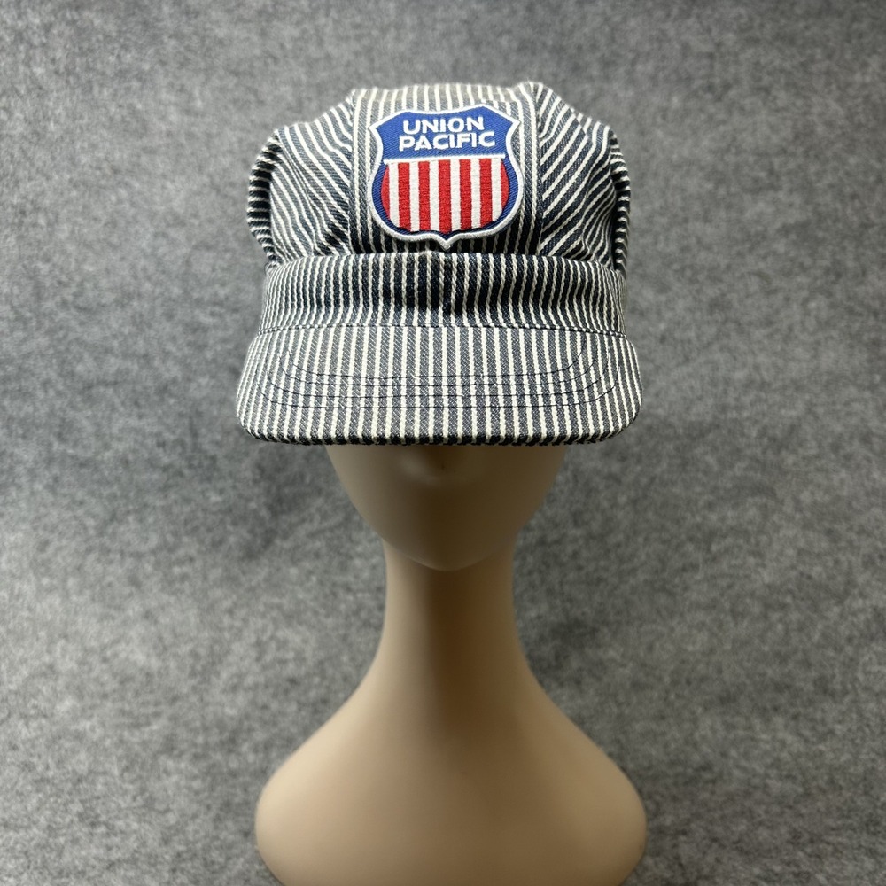 Union Pacific Railroad Engineer Hat Child Blue White Hickory Stripe Denim